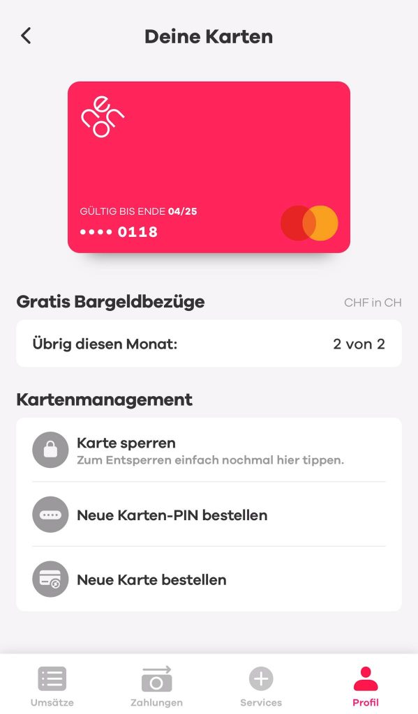 Kartensperrung in App