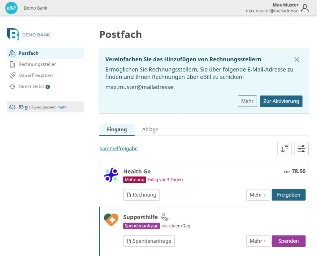 MissFinance - eBill Erfahrungsbericht - Account