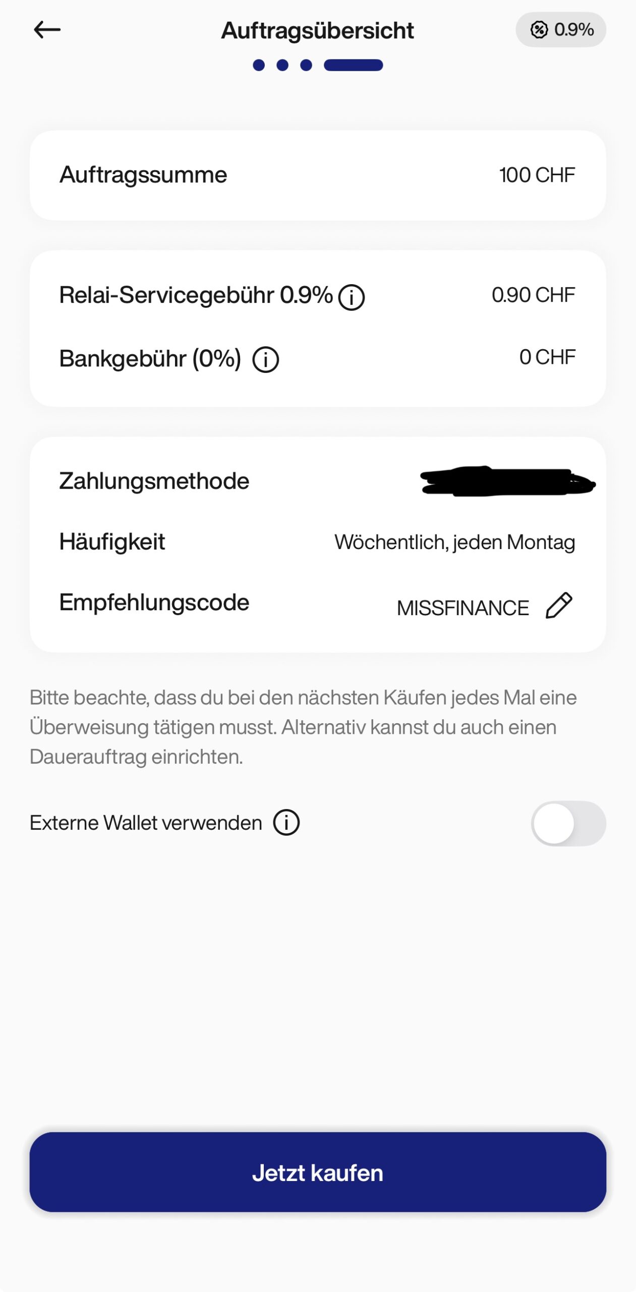 missfinance - relai - Durchschnittskosteneffekt - Auftragsübersicht