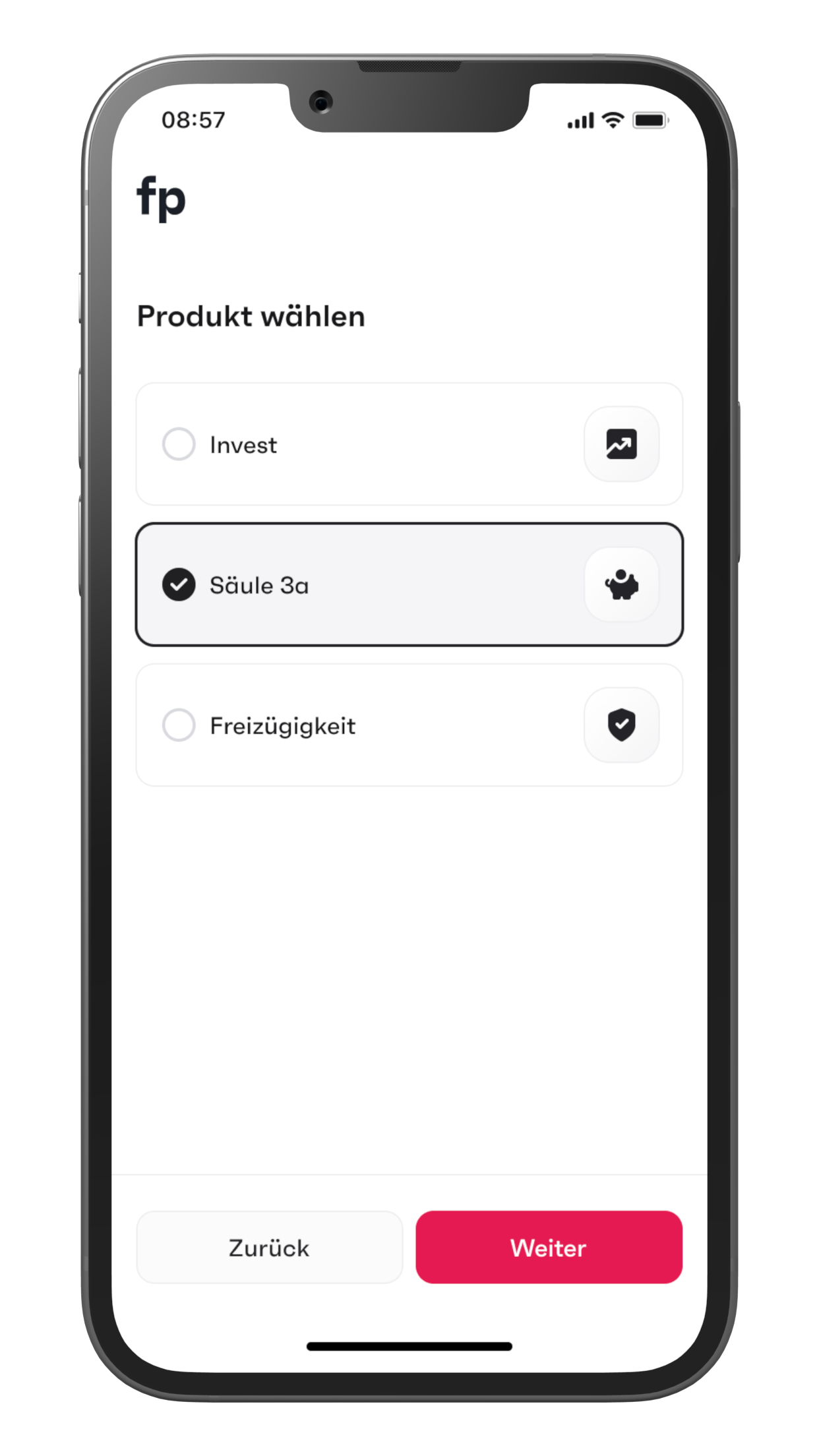 missfinance - finpension - Produkt wählen